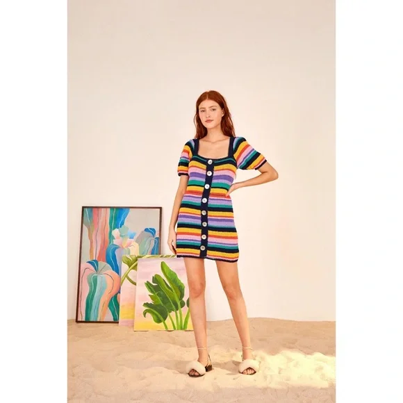 FARM Rio | Dresses | Anthropologie Farm Rio Rainbow Crochet Mini Dress |  Poshmark